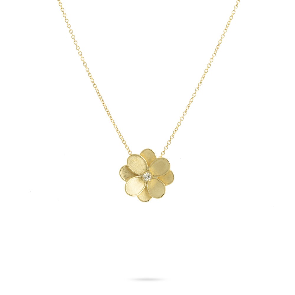 Marco Bicego 18K Yellow Gold Petali Collection Diamond Small Flower Pendant Necklace